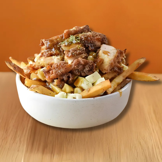 Halal Chicken Poutine - Montreal Classic with Crispy Chicken at JOYO